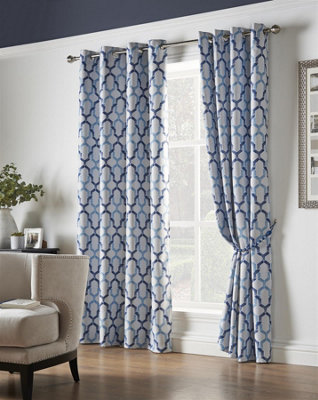 Geo Ring Top Curtains Blue 168cm x 137cm