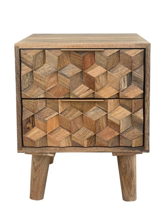 Geometric 2 Drawer Bedside - Mango Wood - L40 x W40 x H50 cm - Mango Light Finish