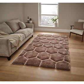 Geometric Beige Modern Shaggy Handmade Easy To Clean Rug For Dining Room Bedroom & Living Room-150cm X 230cm