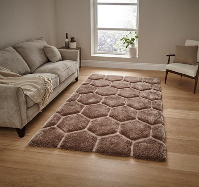 Geometric Beige Modern Shaggy Handmade Easy To Clean Rug For Dining Room Bedroom & Living Room-180cm X 270cm