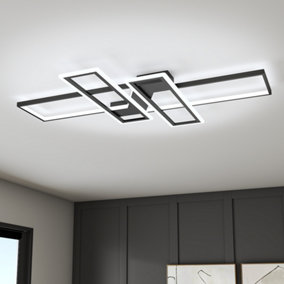 Geometric Black Frame Rectangular LED Semi Flush Ceiling Light 120cm in White Light