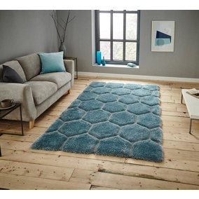 Geometric Blue Modern Shaggy Handmade Easy To Clean Rug For Dining Room Bedroom & Living Room-120cm X 170cm
