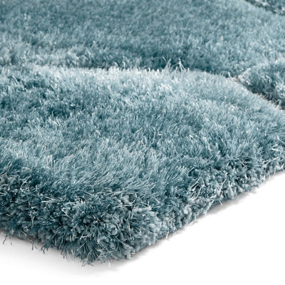 Geometric Blue Modern Shaggy Handmade Easy To Clean Rug For Dining Room ...