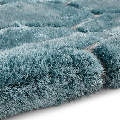 Geometric Blue Modern Shaggy Handmade Easy To Clean Rug For Dining Room ...