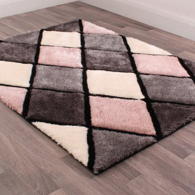 Geometric Blush Shaggy Geometric Optical Modern Sparkle Rug for Living Room and Bedroom-160cm X 225cm