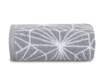 Geometric Design Jacquard Hand Towel - Grey Price Comparisons | Compare The Build