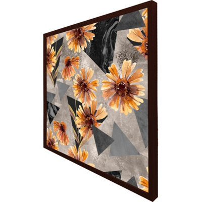 Geometric floral shapes (Picutre Frame) / 12x12" / Grey