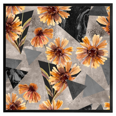 Geometric floral shapes (Picutre Frame) / 24x24" / White