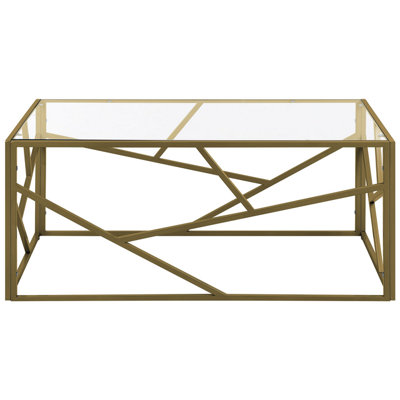 Geometric Gold Metal Frame Coffee Table with Glass Top 100 x 50 cm