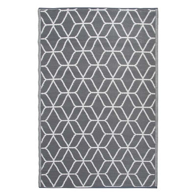 Geometric Grey Outdoor Rug Garden Caravan Camping Carpet 100% Recycled 1.8m 1.2m