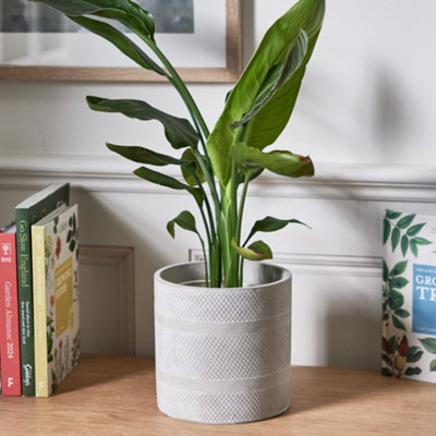 Geometric Grid Print Grey Planter Indoor Flower Pot Houseplant Outdoor Garden Plant Pot (H) 16.5cm, (Dia)17cm