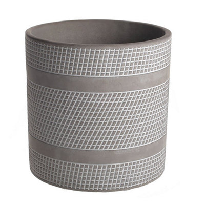 Geometric Grid Print Grey Planter Indoor Flower Pot Houseplant Outdoor Garden Plant Pot (H) 16.5cm, (Dia)17cm