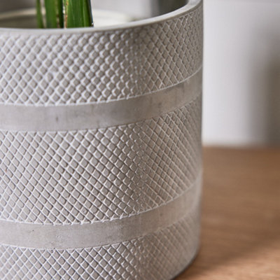 Geometric Grid Print Grey Planter Indoor Flower Pot Houseplant Outdoor Garden Plant Pot (H) 16.5cm, (Dia)17cm