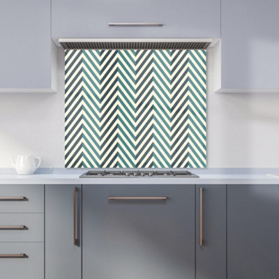 Geometric Herringbone Chevron Blues Premium Glass Kitchen Splashback W700mm x H650mm