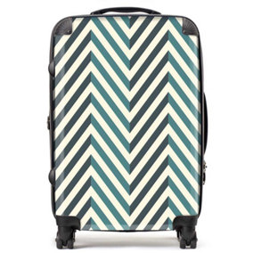 Geometric Herringbone Chevron Blues Suitcase - Medium
