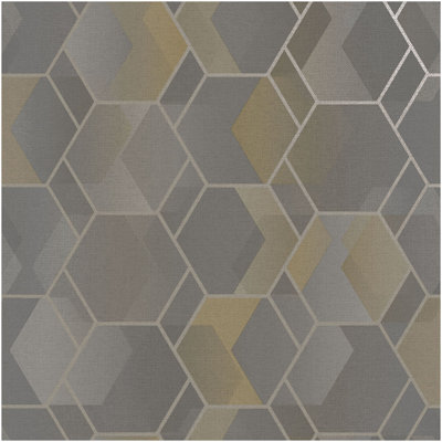 Geometric Hexagon Wallpaper Grey Gold Modern Wall Covering Feature Wall