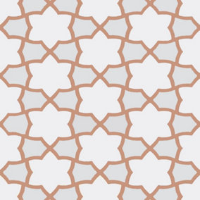 Geometric Lattice Glitter Wallpaper Moroccan Stars Grey White Copper Arthouse