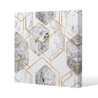 Geometric marble pattern with gold glitter (Canvas Print) / 101 x 101 x 4cm