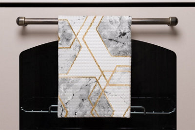 geometric marble pattern with gold glitter (Kitchen Towel)
