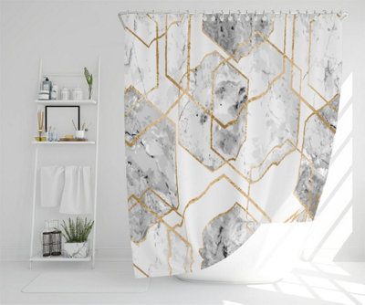 geometric marble pattern with gold glitter (Shower Curtain) / Default Title