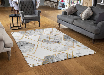 Geometric Marble Pattern With Gold Glitter Special Soft Home Rug