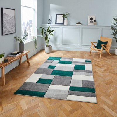 Geometric Modern Grey Green Rug-120cm X 170cm