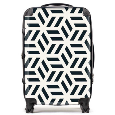 Geometric Monochrome Hexagonal Pattern Suitcase - Medium