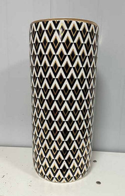 Geometric Pattern Design Umbrella Stand - L20 x W20 x H46 cm - Black/White/Gold