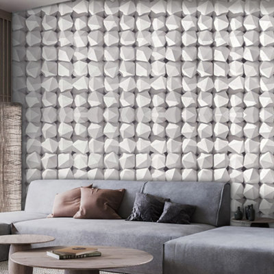 Geometric Pattern Wallpaper, 3D Brick Effect Wallpaper for Bedroom and Bathroom , Non Self Adhesive,950 cm Long x 53 cm Wide