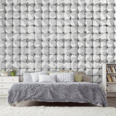 Geometric Pattern Wallpaper, 3D Brick Effect Wallpaper for Bedroom and Bathroom , Non Self Adhesive,950 cm Long x 53 cm Wide