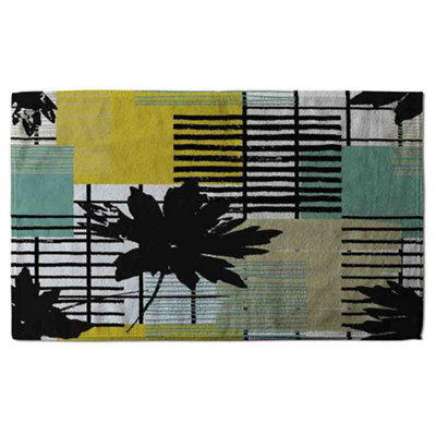 Geometric Shape & Leaf Print in Yellow & Green (Bath Towel) / Default Title