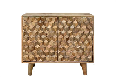 Geometric Small Sideboard - Mango Wood - L45 x W93 x H77 cm - Mango Light Finish