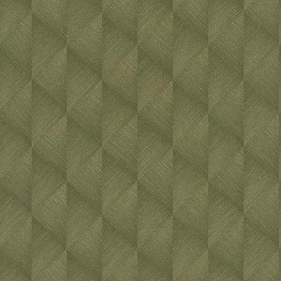 Geometric Textured Wallpaper Green / Gold Rasch 687941