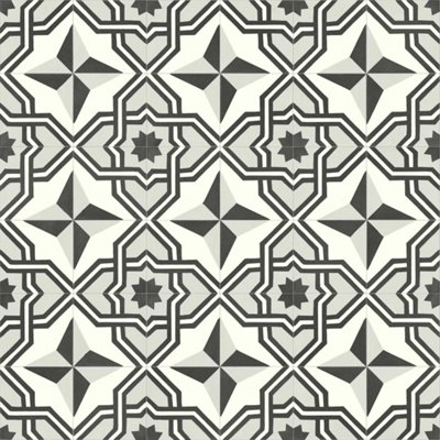 Geometric Tile Vinyl by Remland (Deco Grey, 2m x 2m)