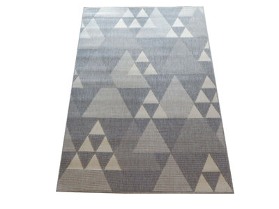 Geometric Triangle Pattern Area Rug,Grey/Cream