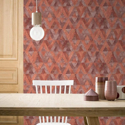 Geometric Wallpaper Rasch Blown Vinyl Paste The Wall Textured Red Gold Metallic