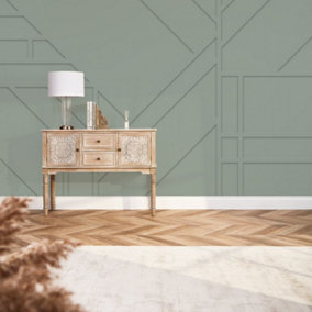 Geometric Wood Panel mural in sage green (350cm x 240cm )