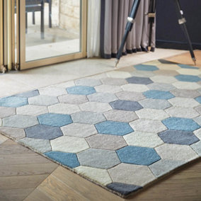 Geometric Wool  Handmade , Modern Easy to clean Living Room and Bedroom-80cm X 150cm