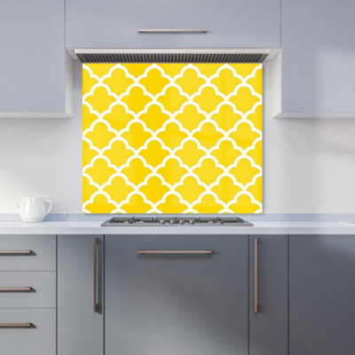 Geometric Yellow Quatrefoil Wave Premium Glass Kitchen Splashback W600mm x H600mm