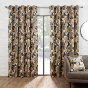 Geometrica Mineral Brown Eyelet Lined Curtains