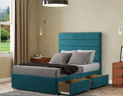 George Divan Bed 2 Drawers Floor Standing Headboard Plush Emerald