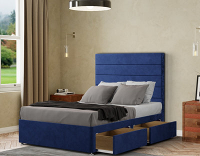 George Divan Bed 2 Drawers Floor Standing Headboard Plush Navy