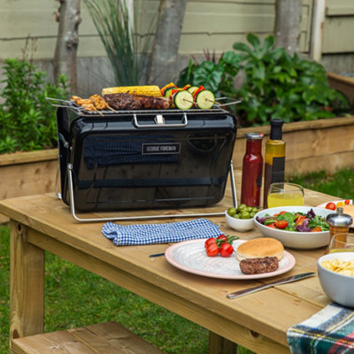 George Foreman Charcoal BBQ Portable Briefcase Barbecue Black GFPTBBQ1005B - 3