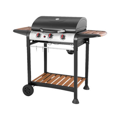 George Foreman Gas BBQ 3 Burner Black and Wood Effect Barbecue GFGBBQ3BW