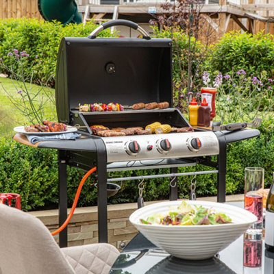 George Foreman Gas BBQ 3 Burner Black and Wood Effect Barbecue GFGBBQ3BW - 4