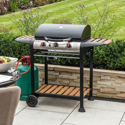 George Foreman Gas BBQ 3 Burner Black and Wood Effect Barbecue GFGBBQ3BW - 5
