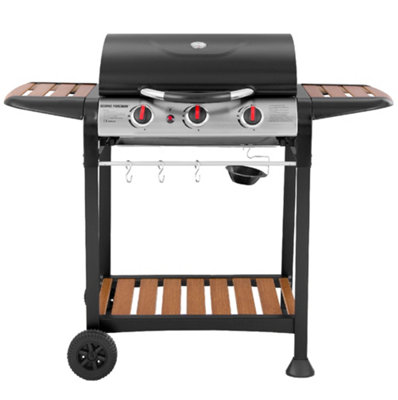 George Foreman Gas BBQ 3 Burner Black and Wood Effect Barbecue GFGBBQ3BW - 7