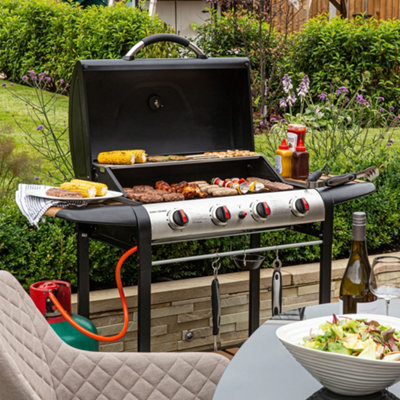 George Foreman Gas BBQ 4 Burner Black and Wood Effect Barbecue GFGBBQ4BW - 3
