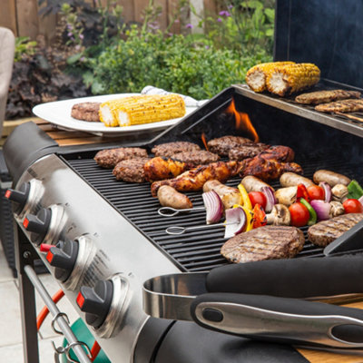 George Foreman Gas BBQ 4 Burner Black and Wood Effect Barbecue GFGBBQ4BW - 4