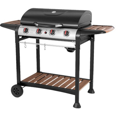 George Foreman Gas BBQ 4 Burner Black and Wood Effect Barbecue GFGBBQ4BW - 7